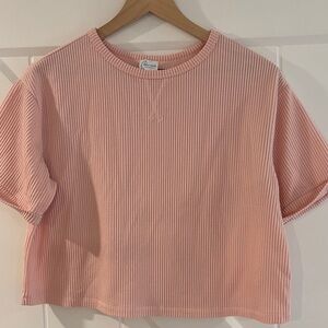 Blue Rain Ribbed Short Sleeve Tee - Light Pink